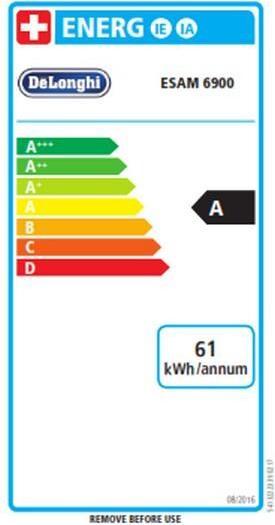 Label énergétique De'Longhi Exclusivité PrimaDonna ESAM 6900.M