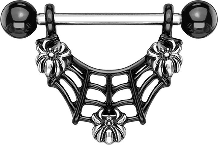Produktbild Star Piercing Barbell silber mit zwei Kugeln schwarz drei Spinnen (Messing, Chirurgenstahl 316L)