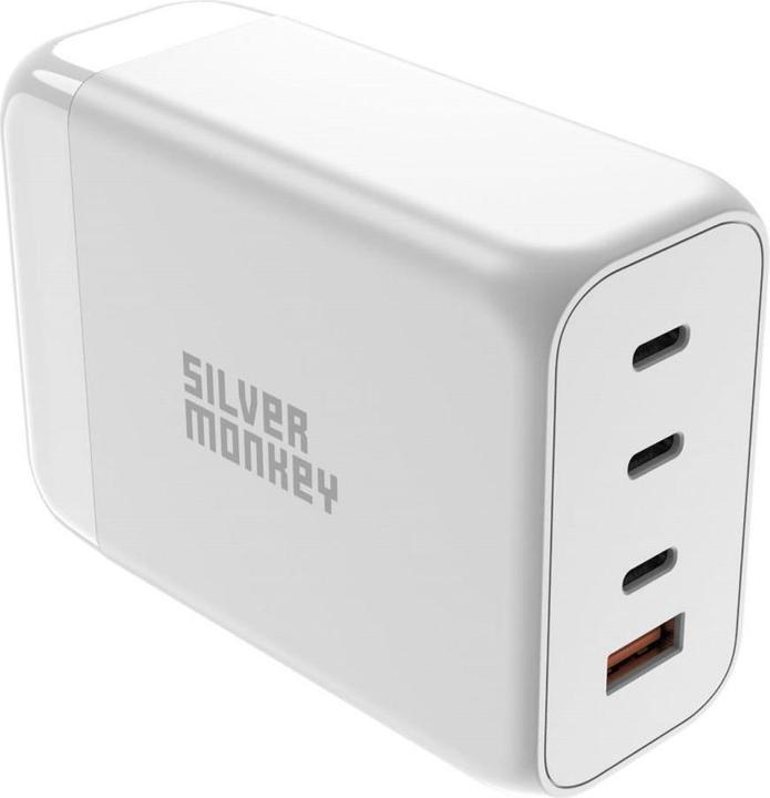 Produktbild Silver Monkey SMA156 200W GaN-Ladegerät 3x USB-C PD USB-A QC 3.0 mit abnehmbarem Stromkabel – Weiss (200 W)