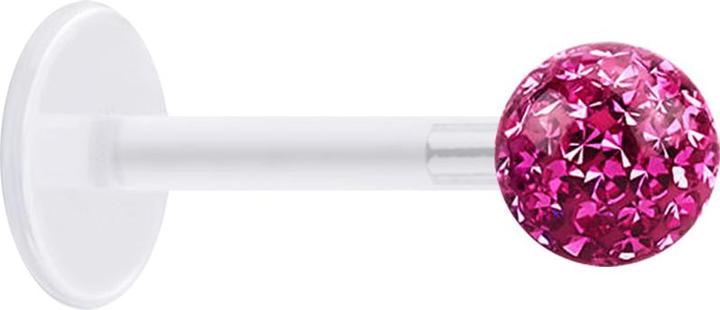 Produktbild Star Piercing Micro Labret transparent mit Kristallkugel pink und Epoxy Schutzschicht (Bioflex, ohne Messing, Chirurgenstahl 316L)