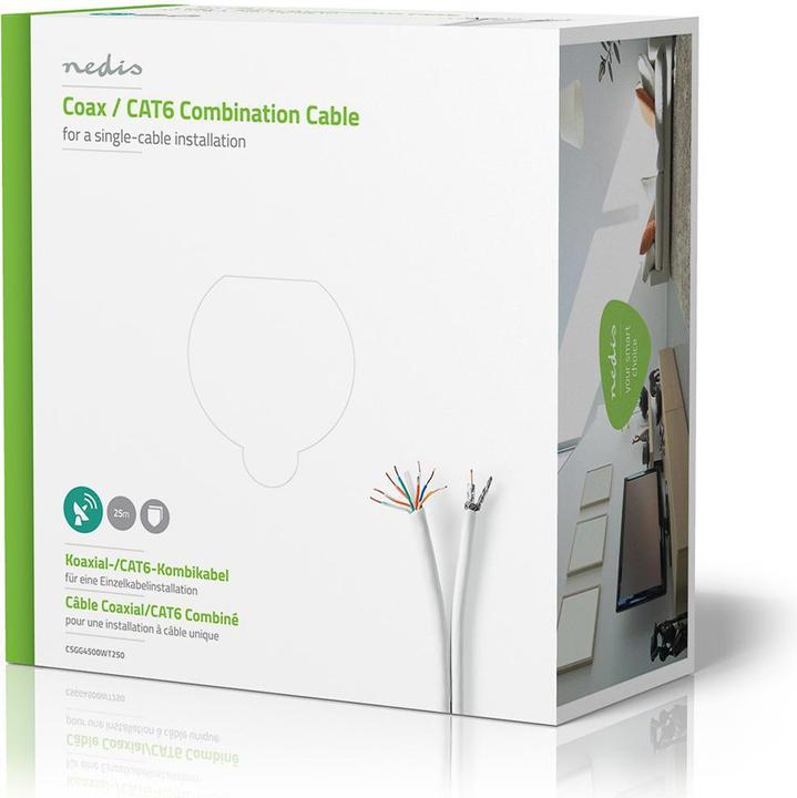 Actual product image Nedis IEC (Coax) CAT6 Combination Cable | RG59 | 75 Ohm | Double Shielded | Eca | 25.0 m | Round | White (75 dB, Antenna cable)