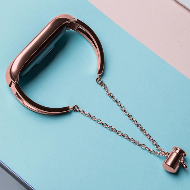 Actual product image Hurtel Replacement metal band bracelet strap for Xiaomi Mi Band 6 / 5 / 4 / 3 pink (Stainless steel)