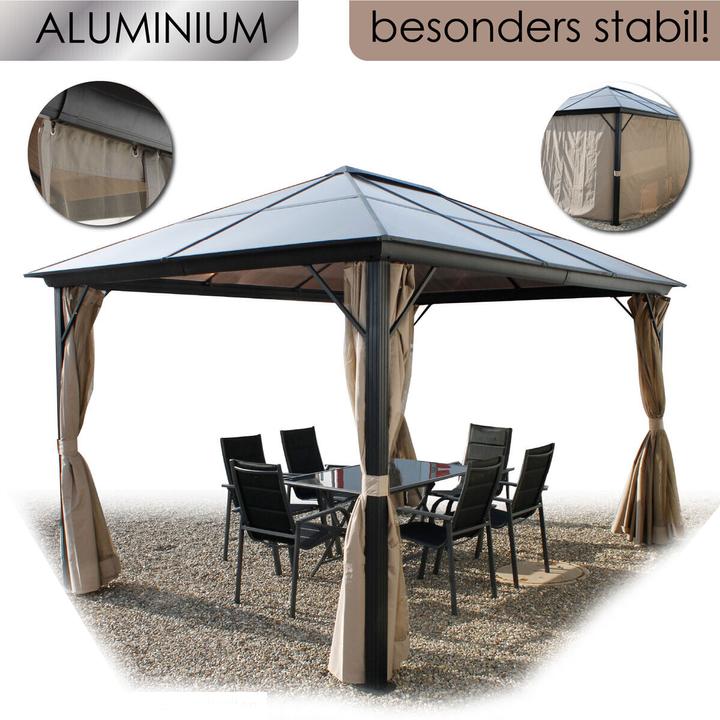 Produktbild Mojawo XXL Metall Garten Pavillon Alu Doppeldach 3x4m Gartenpavillon inkl. Seitenteile (400 cm, 300 cm)