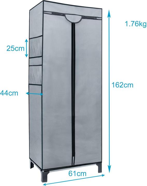 Immagine prodotto Intirilife Armadio pieghevole con cerniera e appendiabiti (68 x 45 x 175 cm)