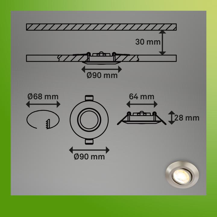Immagine prodotto Briloner Set di 3 luci da incasso LED ultrapiatte e sostenibili (520 lm)