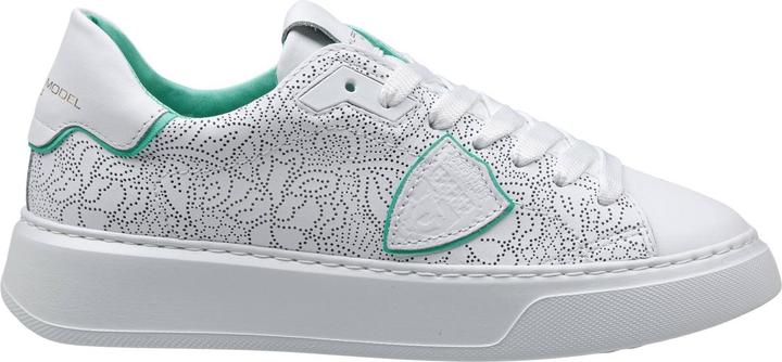 Philippe Model temple perforated leather sneakers color white and green (42)