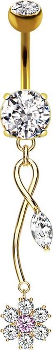 Image du produit Star Piercing Banane plaquée or 14k avec pendentif vigne et fleur de cristal (LaitonAcier chirurgical 316L, Acier chirurgical 316Laiton sans soudure)