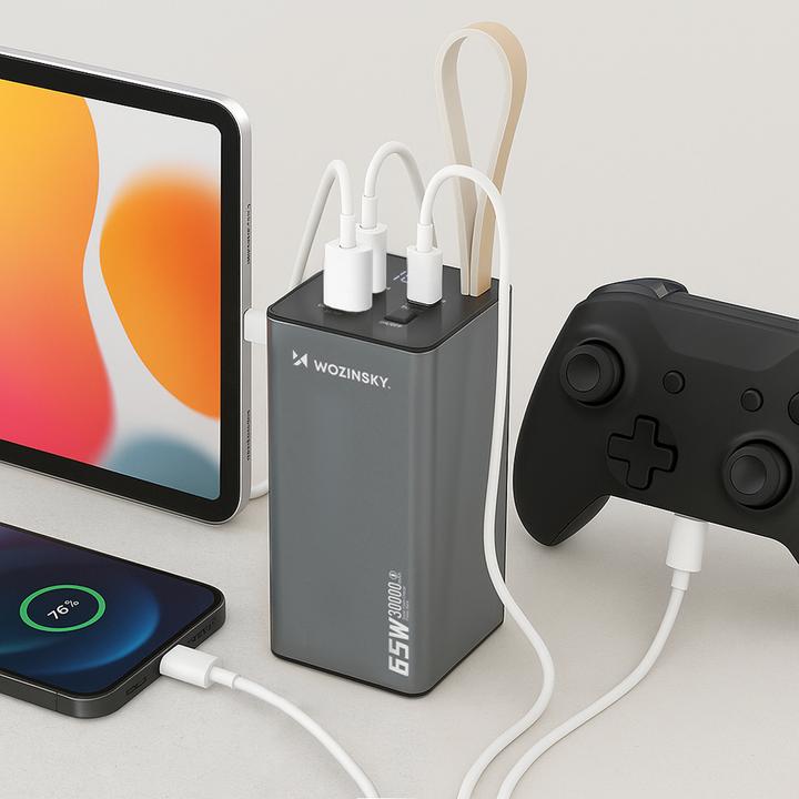 Produktbild Wozinsky Powerbank K65+ 65W 30000mAh 2x USB-C, 1x USB-A 65W - black (30000 mAh, 65 W, 65 Wh)