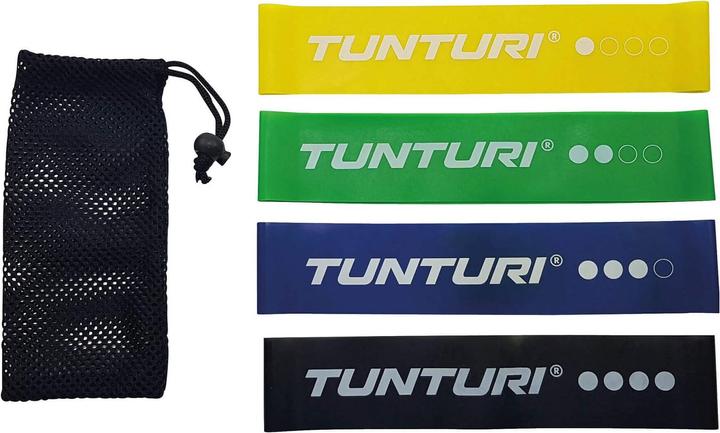Produktbild Tunturi Resistance Band Set - Gummi Gymnastikbänder mit Tasche (0.18 m, Extra Stark, Leicht, Mittel, Stark)