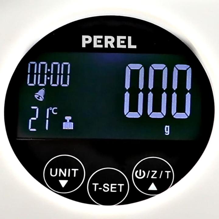Actual product image Perel DIGITAL KITCHEN SCALE - 5 kg / 1 g - WITH TEMPERATURE / CLOCK / ALARM / TIMER