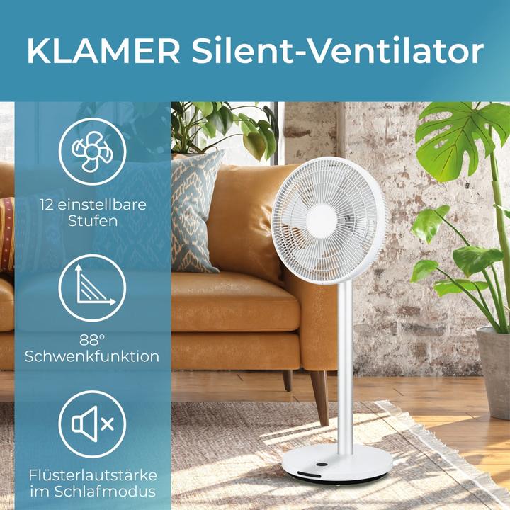 Image du produit KLAMER Silent Ventilator mit Fernbedienung, 12 Geschwindigkeitsstufen, autom. 90° Oszillation (57.90 dB)