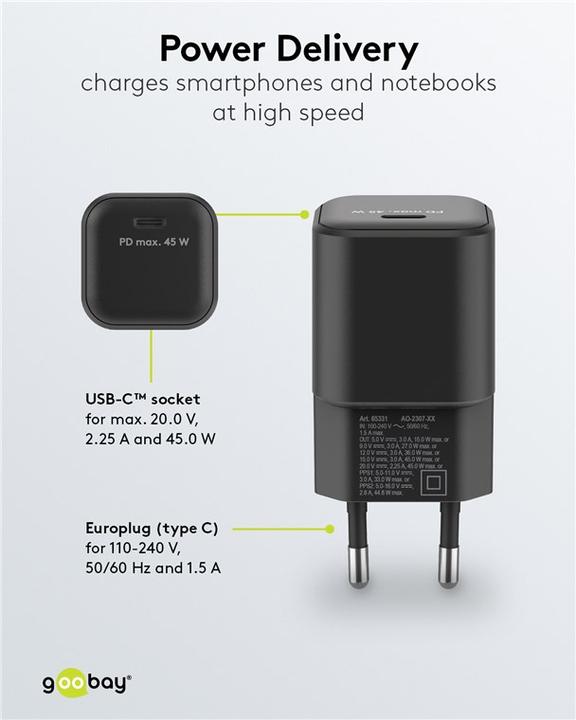 Produktbild Goobay USB-C Nano Schnellladegerät mit GaN Technologie (45 W)