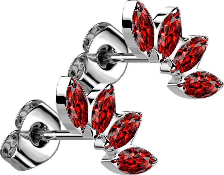 Produktbild Star Piercing Threadless Ohrstecker silber Fächer mit vier Kristalle rot (Titan G23, ohne Messing)