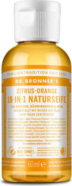 Actual product image Dr. Bronner's 18-in-1 Citrus-Orange (Liquid soap, 60 ml)