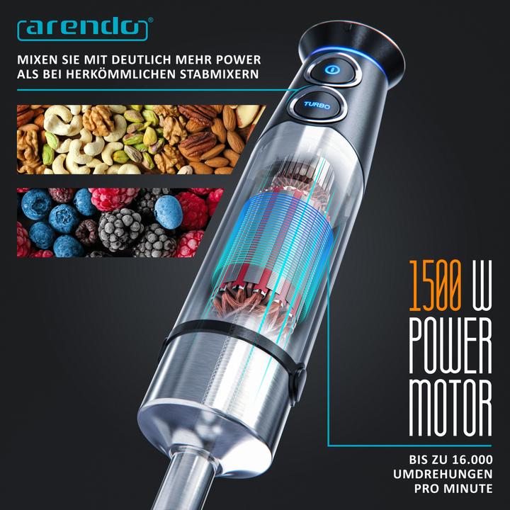Immagine prodotto Arendo Frullatore a mano in acciaio inossidabile, 1500 W, frullatore a mano elettrico, velocità