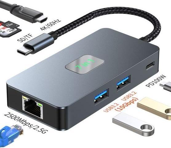 Produktbild Lenovo Adapter HUB USB C (7 in 1) HDMI USB SD/TF RJ45 (2500 Mbps) PD (USB-C, 7 Ports)