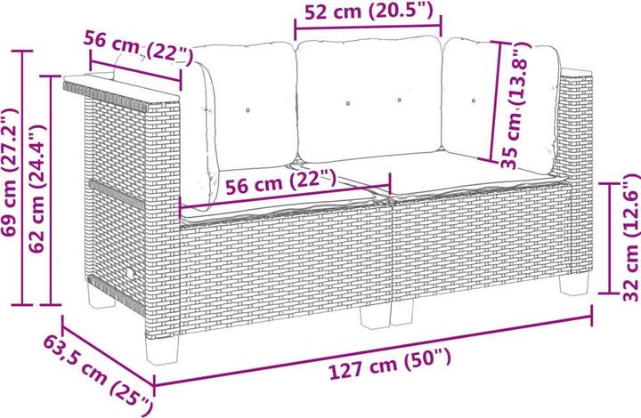 Image du produit VidaXL Jardin Canapé d'angle Coussin Canapé central Canapé de jardin 2 pcs. Beige Poly Rattan