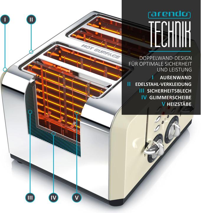 Produktbild Arendo Automatik Toaster 4 Scheiben in Beige (EU-Stecker)