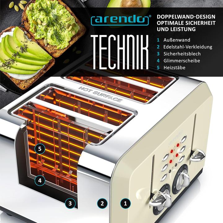 Produktbild Arendo Automatik Toaster 4 Scheiben in Beige (EU-Stecker)
