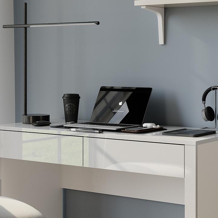 Image du produit Vichy Schreibtisch Annabelle, Weiss Hochglanz/Weiss, 110 x 50 cm mit 2 Schubladen