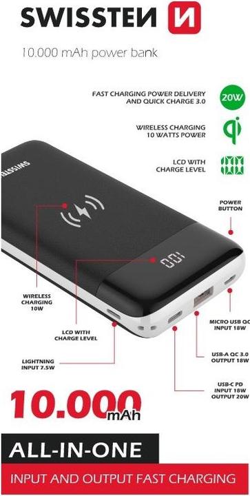Image du produit Swissten All-In-One (10000 mAh, 10 W, 18 Wh)