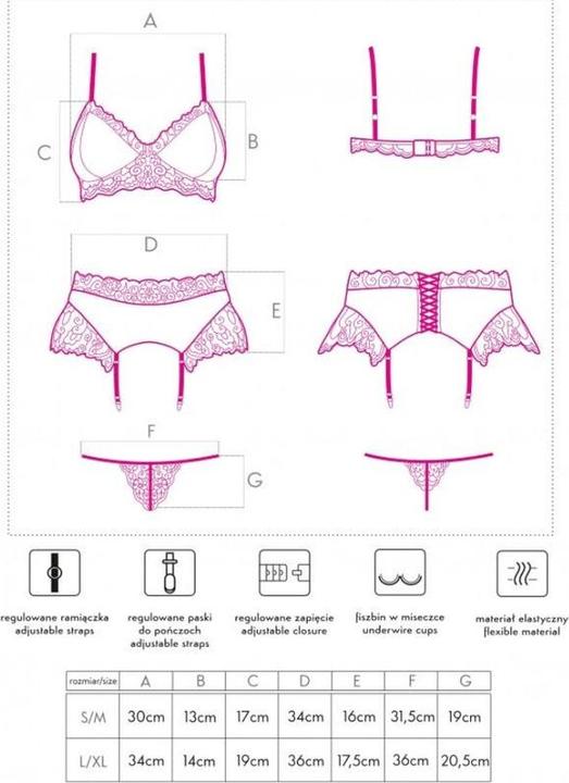 Nährwerte und Zutaten LivCo Corsetti Fashion NAHIR LC 20214 BH + HÖSCHEN + STRUMPFGÜRTEL S/M (S)