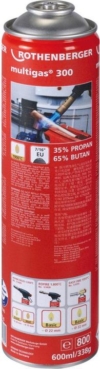 Image du produit Rothenberger Multigas 300 til Rofire Piezo Pro 600ml/338g propane/butane gaz 7/16" EU gevindtilslutnin