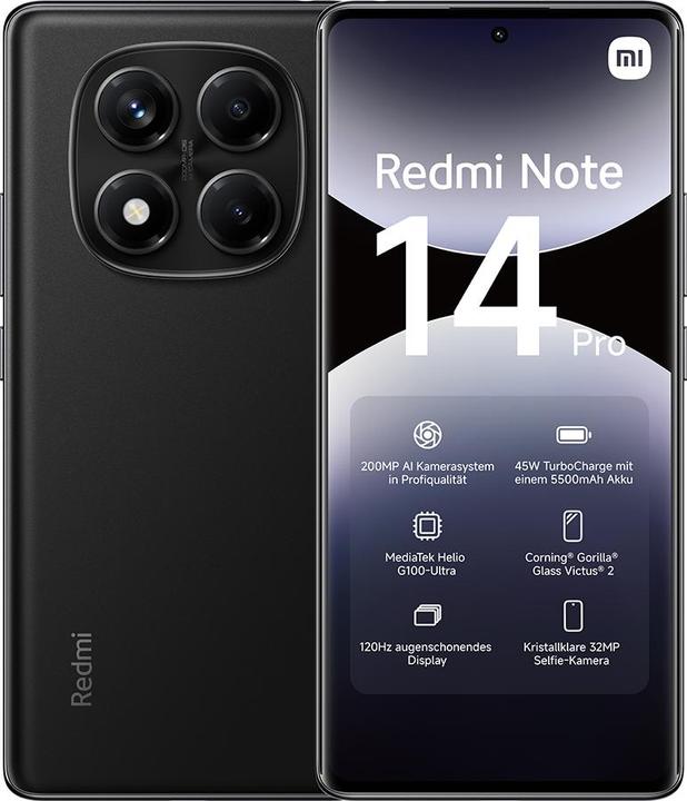 Produktbild Xiaomi Redmi Note 14 Pro (512 GB, Midnight Black, 6.67", Hybrid Dual SIM, 200 Mpx, 4G)