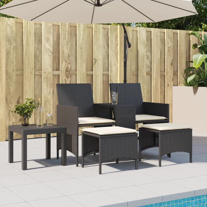 Produktbild VidaXL Gartensofa 2-Sitzer mit Tisch und Hockern