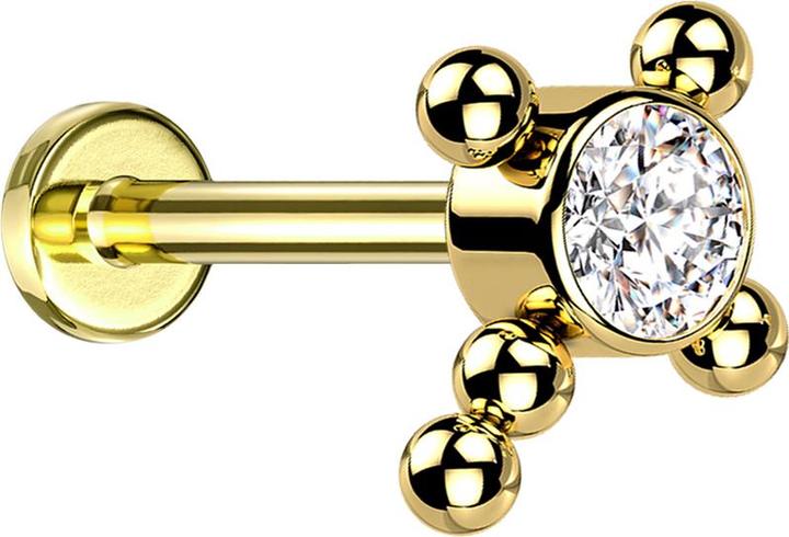 Produktbild Star Piercing Micro Labret Innengewinde vergoldet Kreuz Kugeln Kristall silber (ohne Messing, Titan G23)