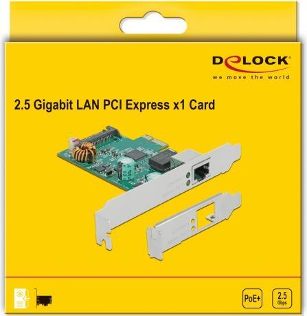 Produktbild Delock PCI Express x1 Karte 1 x RJ45 2,5 Gigabit LAN PoE+ RTL8125 (Mini PCI Express)
