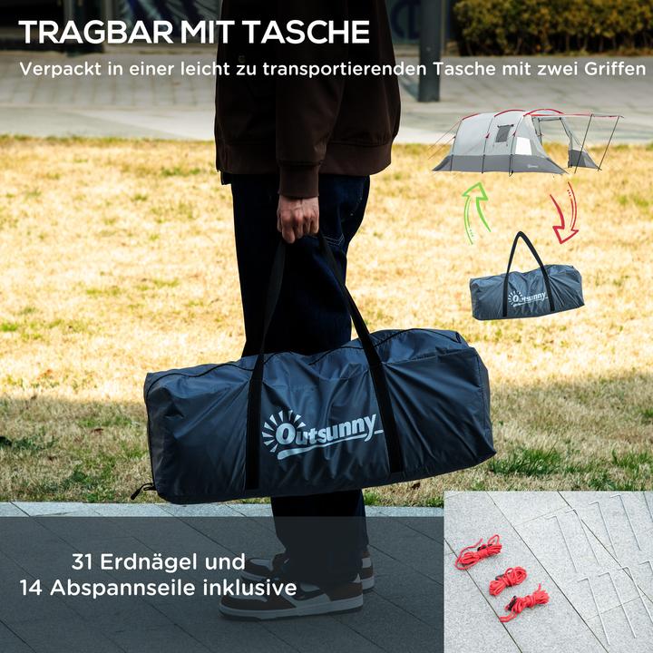 Produktbild Outsunny Campingzelt mit Erdspiesse, Spannseile und Tragetasche (Tunnelzelt, 8.50 kg, 8 Personen)