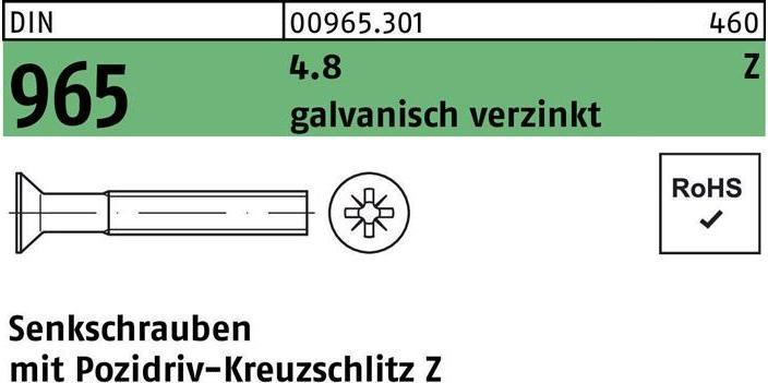 Produktbild Senkschraube DIN 965 Kreuzschlitz-PZ M 3 x 4 -Z 4.8 galvanisch verzinkt (2000 Schrauben pro Stück)