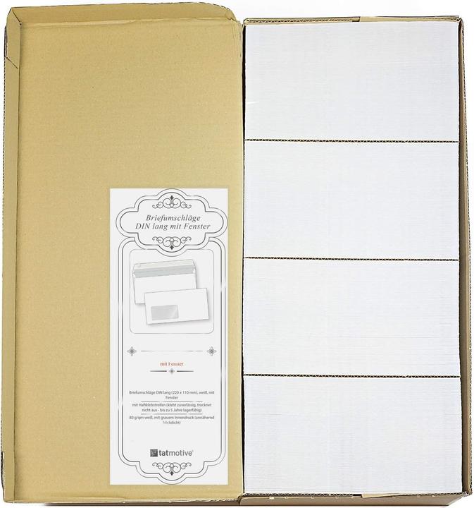 Actual product image Tatmotive Briefumschläge DIN lang mit Fenster (1000 Stück) (DIN long (11 x 22 cm), 1000 x)