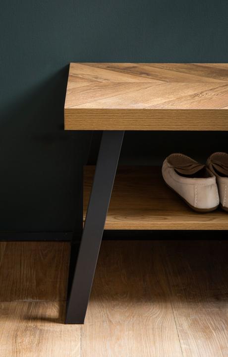 Produktbild FineBuy Schuhbank 100 cm Garderobenbank Eiche Fischgrät Dekor Flur Schuhregal (100 cm)