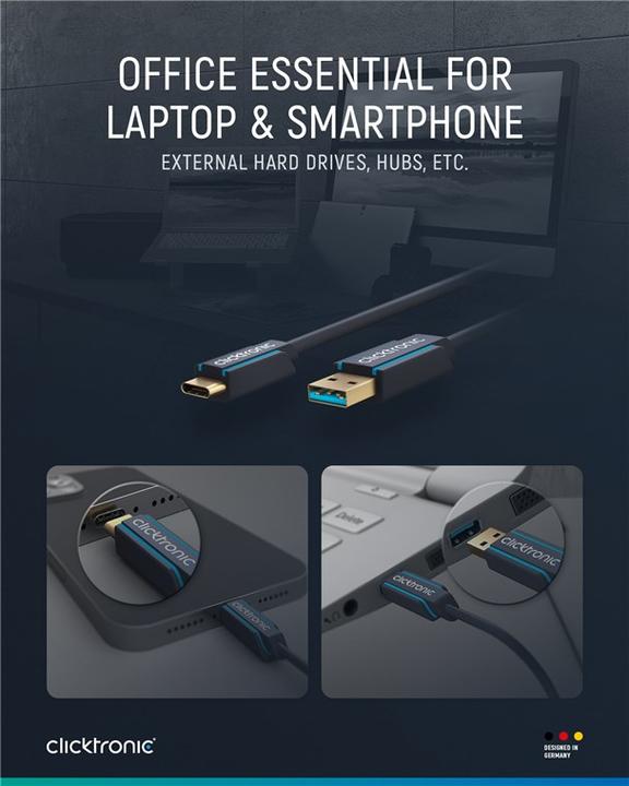 Produktbild clicktronic USB-C - USB-A Adapterkabel, High Speed (2 m, USB 3.0)