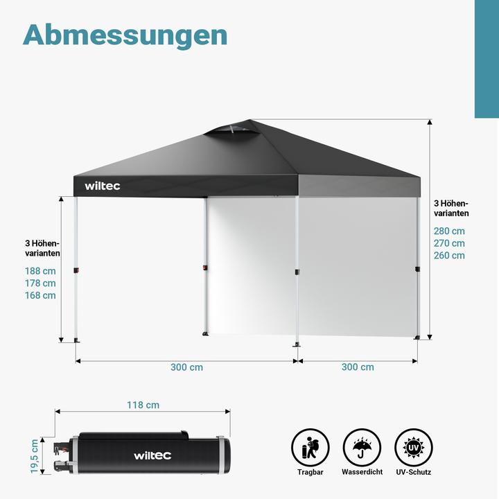Actual product image Wiltec Pop up gazebo 3x3m grey side section wheels garden gazebo folding gazebo (300 cm, 300 cm)