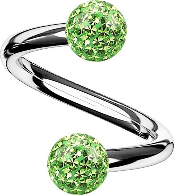 Star Piercing Micro Spirale silber mit zwei Kristallkugeln hellgrün Epoxy Schutzschicht (ohne Messing, Titan G23)