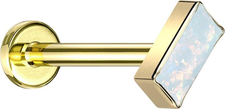 Star Piercing Micro Labret Innengewinde vergoldet rechteck vergoldet Opal weiss (ohne Messing, Titan G23)