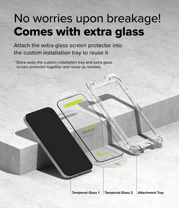 Immagine prodotto Ringke Pellicola protettiva per iPhone 16 Pro EASY SLIDE TEMPERED GLASS Confezione da 2 pezzi, con dima di (2 Pezzo/i, Apple iPhone 16 Pro)