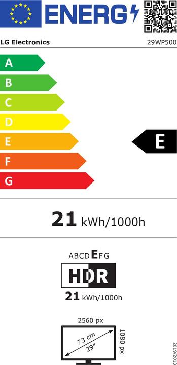Energy Label LG 29WP500-B (2560 x 1080 pixels, 29")