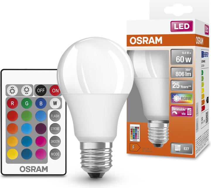 Image du produit Osram Lampes Led Retrofit Rgbw avec télécommande (E27, 60 W, 806 lm, 1 x, G)