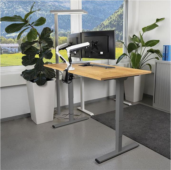 Actual product image Contini Height-adjustable office desk 1.6x0.8m oak / frame grey RAL 7045