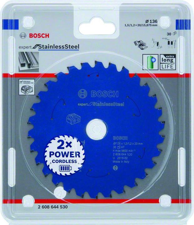 Immagine prodotto Bosch Professional Zubehör Lama circolare a batteria Expert per acciaio inox, 136 x 1,5/1,2 x 20, 30 denti