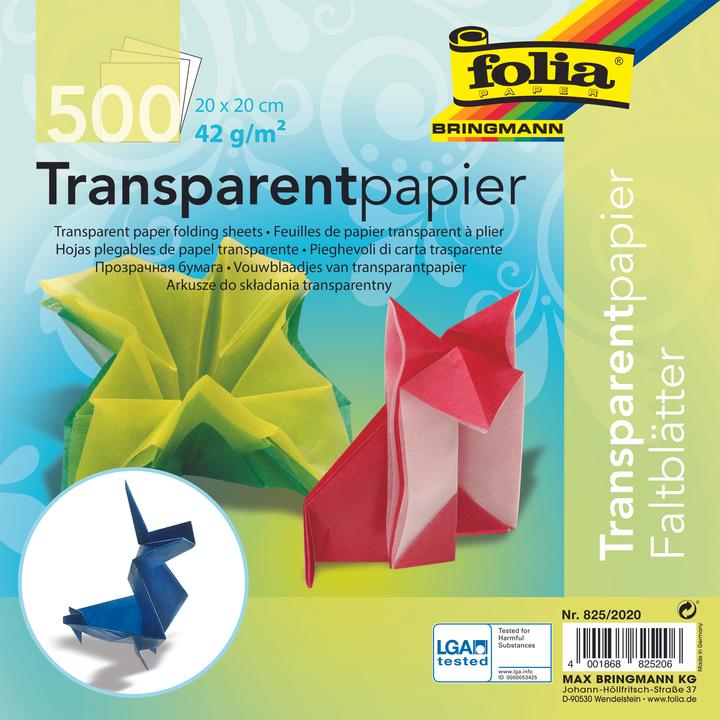 Image du produit Folia Dépliants transparents 20 x 20 cm multicolores (42 g/m², 500 x)