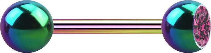 Star Piercing Barbell farbig mit Kugel und Kugel Kristall pink (ohne Messing, Chirurgenstahl 316L)