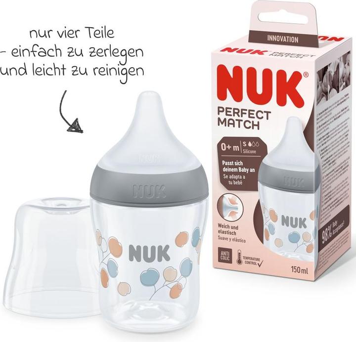 Produktbild NUK Babyflaschen PP-Flasche Perfect Match 150 ml + Silikon-Sauger (150 ml)