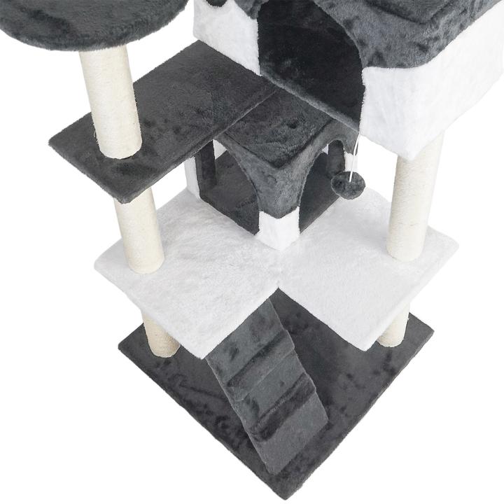 Produktbild Wiltec Kratzbaum Grau/Weiss 130cm Katzenkratzbaum Katzenbaum Kletterbaum Katze (130 cm, Grau/Weiss)