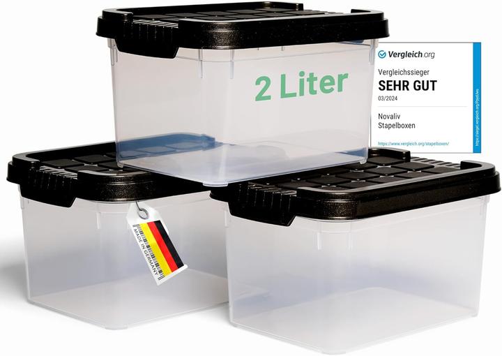 Immagine prodotto Novaliv 3x Aufbewahrungsboxen mit Deckel klein 2 L Anthrazit Nestbar stapelbare Plastikboxen mit Cli (2 l)
