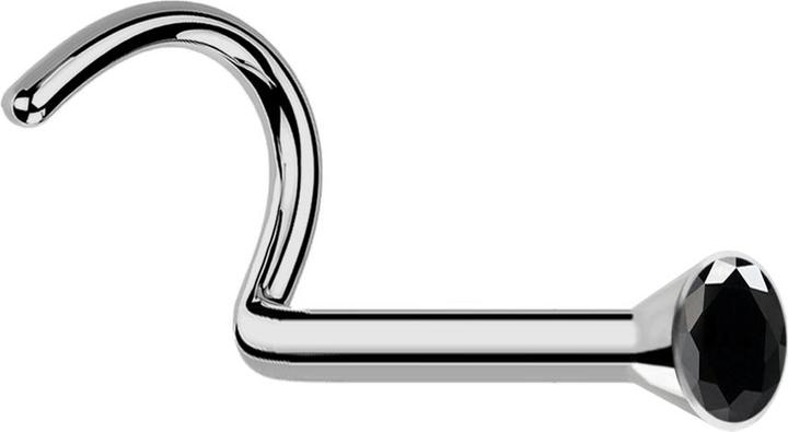 Produktbild Star Piercing Nasenstecker gebogen silber mit Kristall schwarz (Titan G23, ohne Messing)